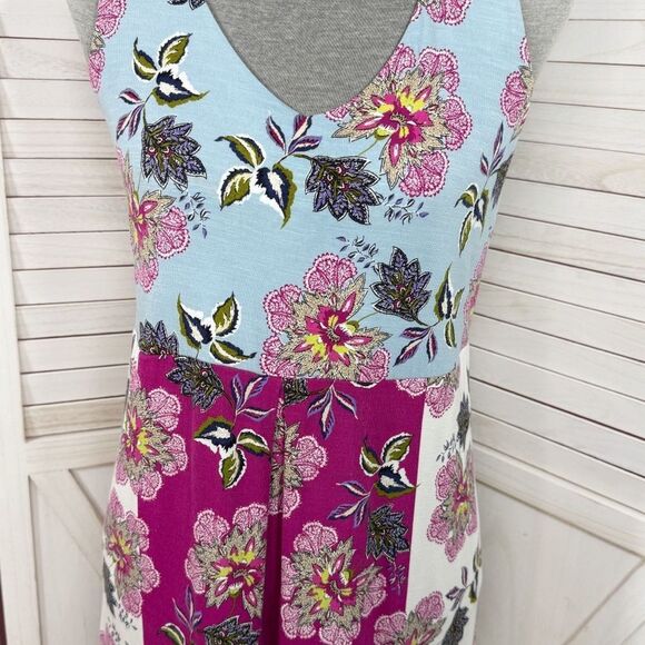 J. Jill Floral Colorblock Knit Sleeveless Shift Dress Blue Pink Petite XS - Picture 6 of 13